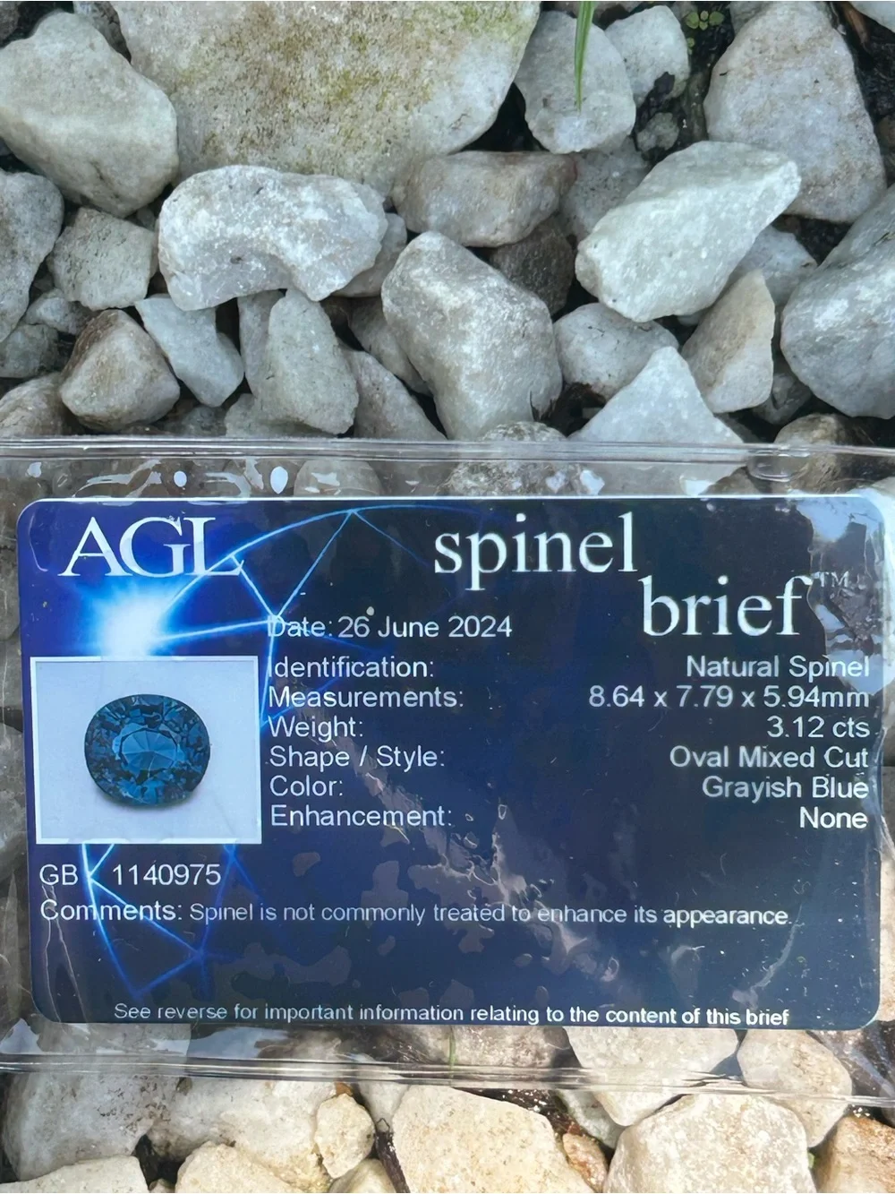 3.12 earth mined blue spinel ring and diamond 18k mounting AGL certificated